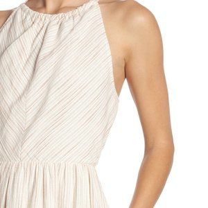 First Monday Womens Stripe Linen Halter Midi Dress